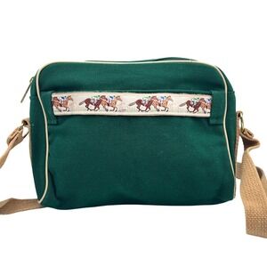 Banner House Crossbody Bag Horse Racing Jockey Green Canvas Purse Small